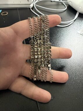 Multi-Row Rhinestone Chain Bracelet - Silver Tone